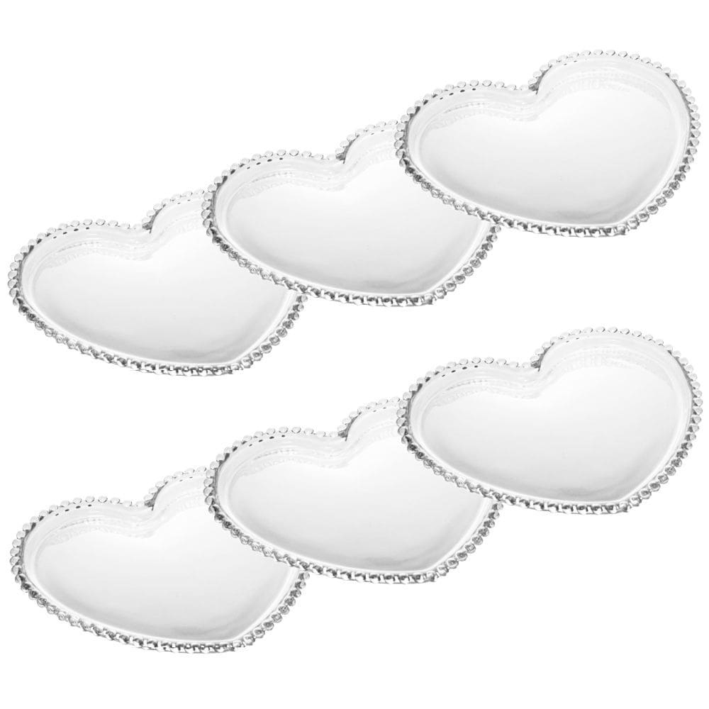 Cj 6 Sousplats de Cristal C/Formato Coração Pearl Bolinha Transparente 30x25cm Wolff