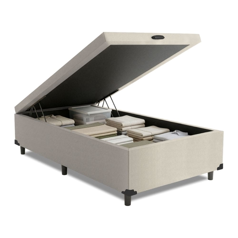 Cama Box com Baú 0,96m com 41cm de Altura Prince Branco Linho