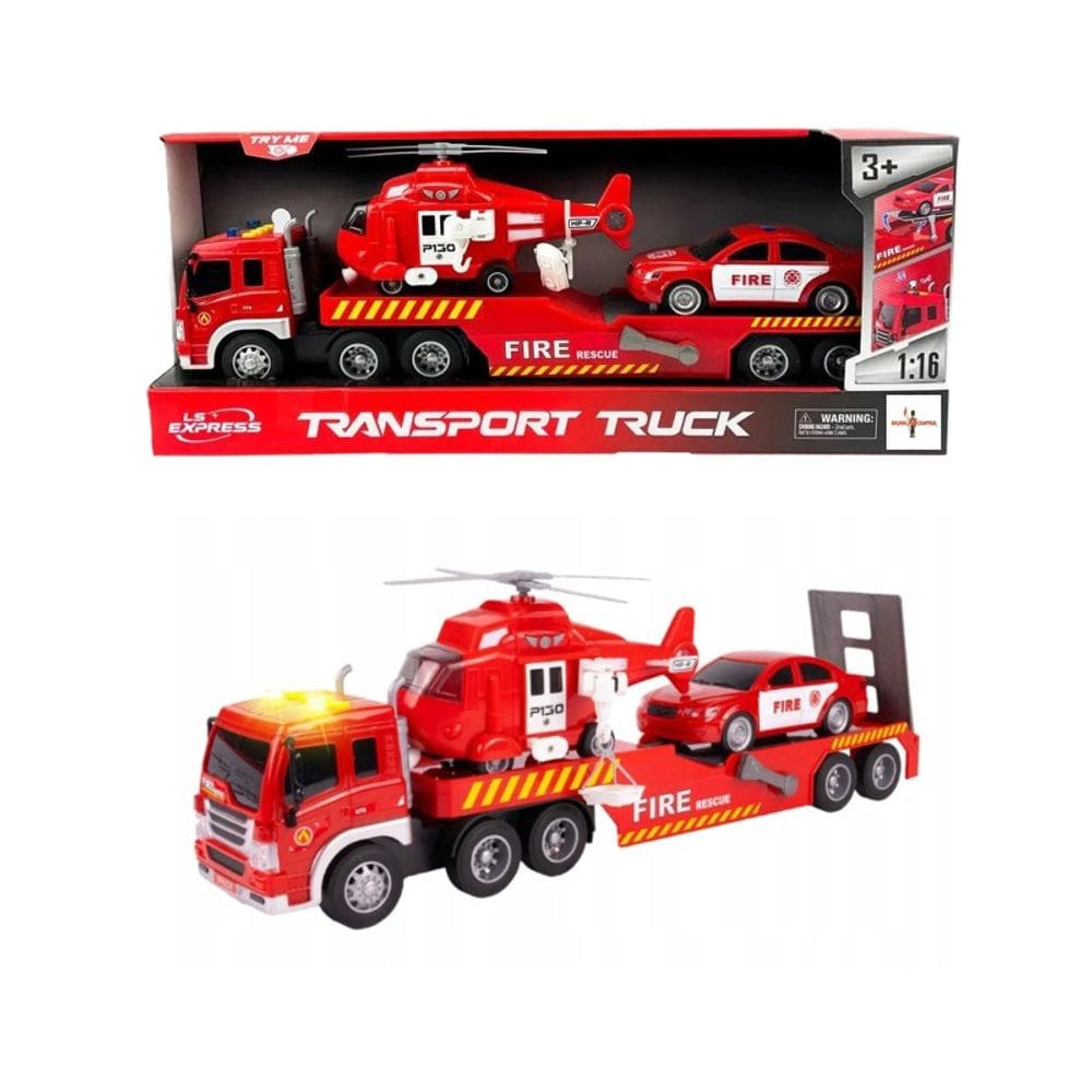 Caminhão Cegonha Bombeiro Luz e Som com Dois Veículos - Brink Center