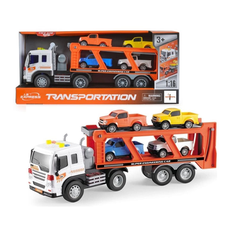 Caminhão Cegonha com Som e Luzes 1:16 com 4 carrinhos - Brink Center