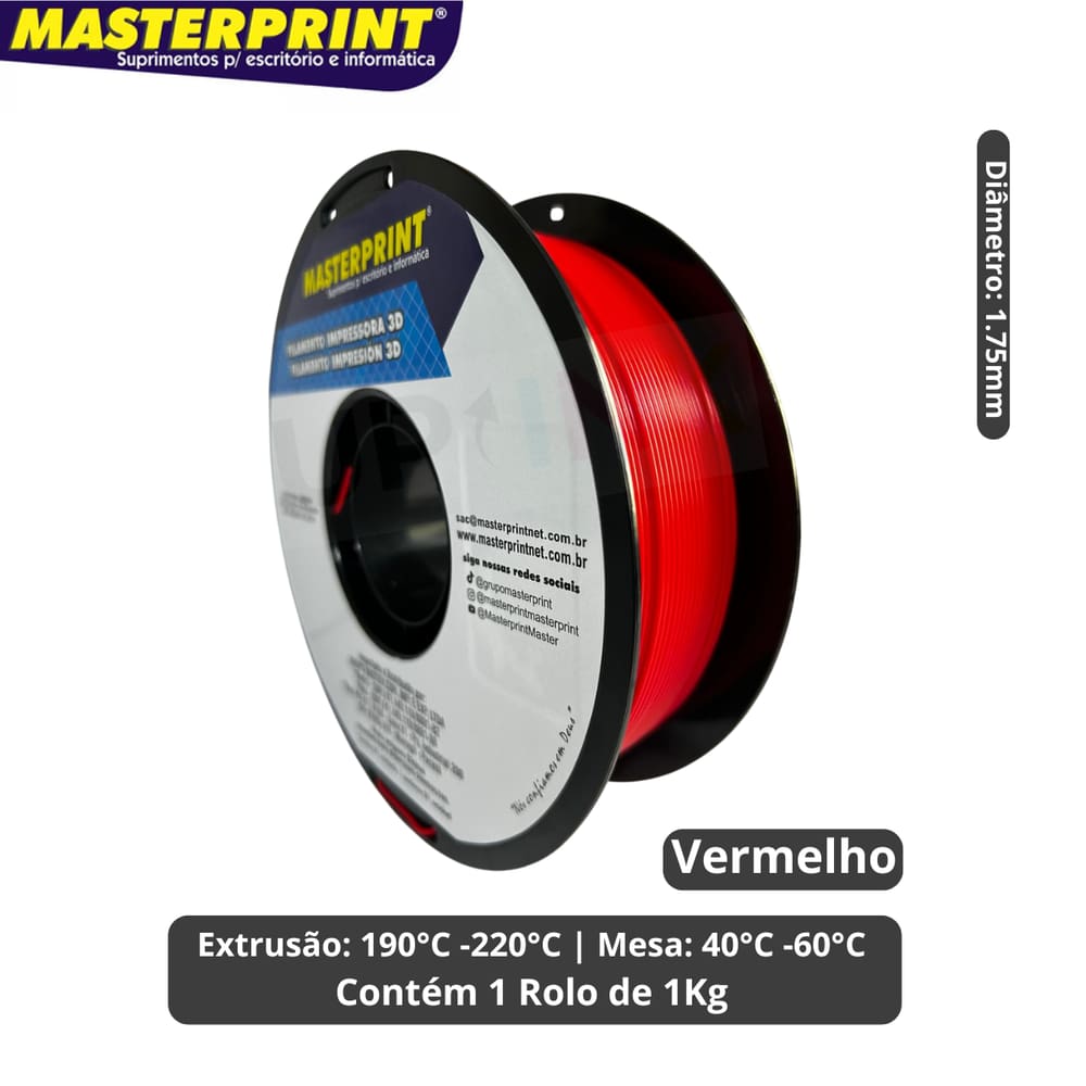 Filamento 3D - PLA Vermelho - Rolo 1KG (1.75mm)
