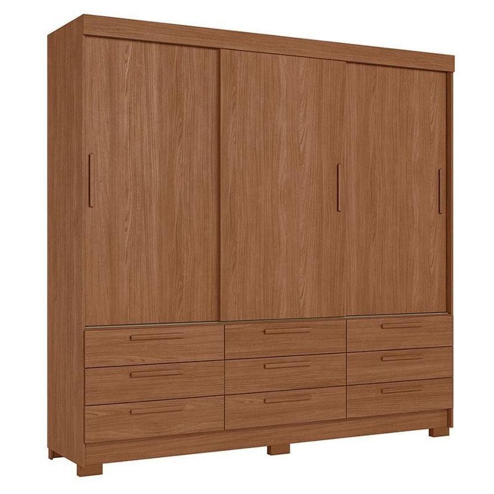 Guarda Roupa Casal 3 Portas De Correr 9 Gavetas Morretes Jatobá - Santos Andirá