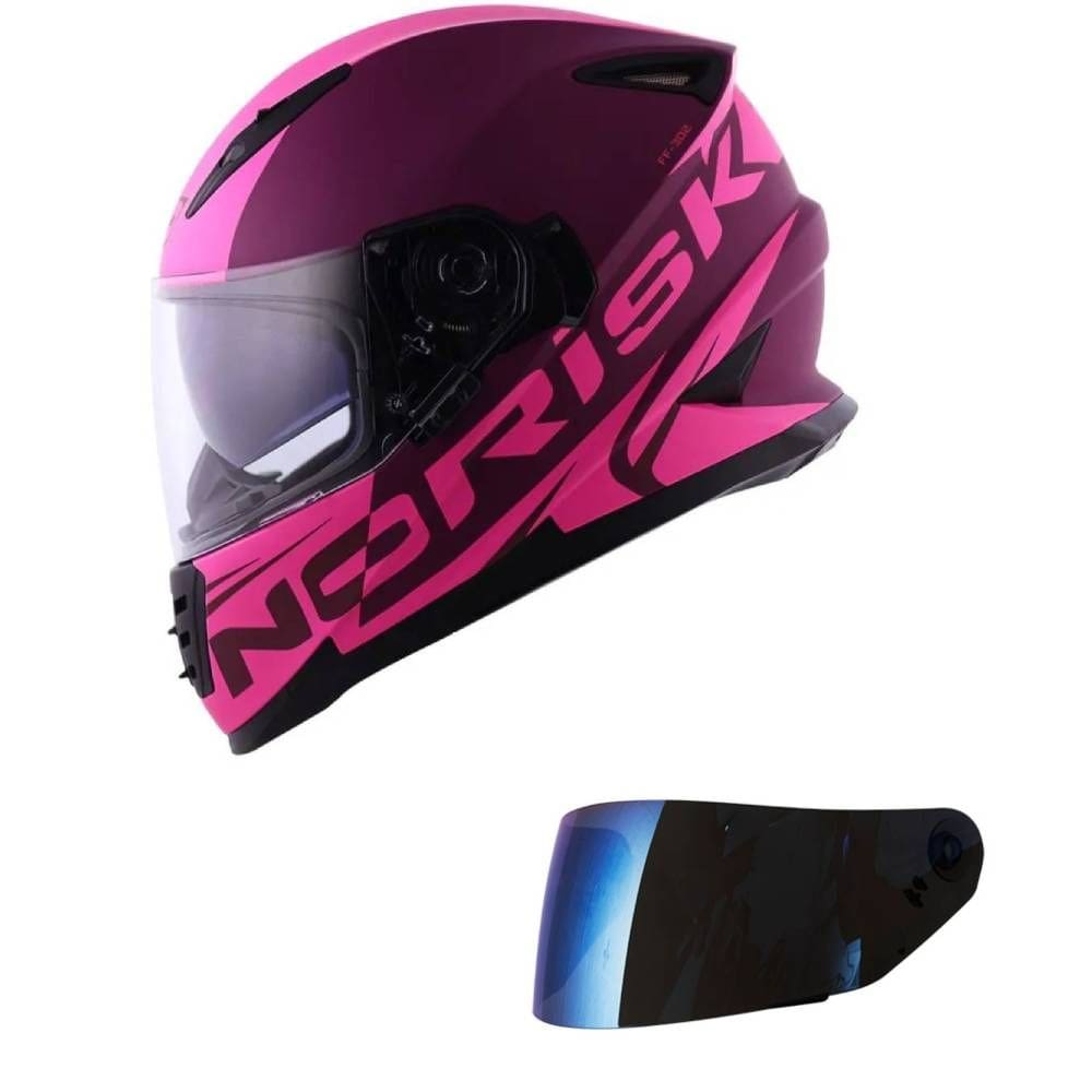 Capacete Norisk Soul II Manty Rosa Mais Viseira Azul