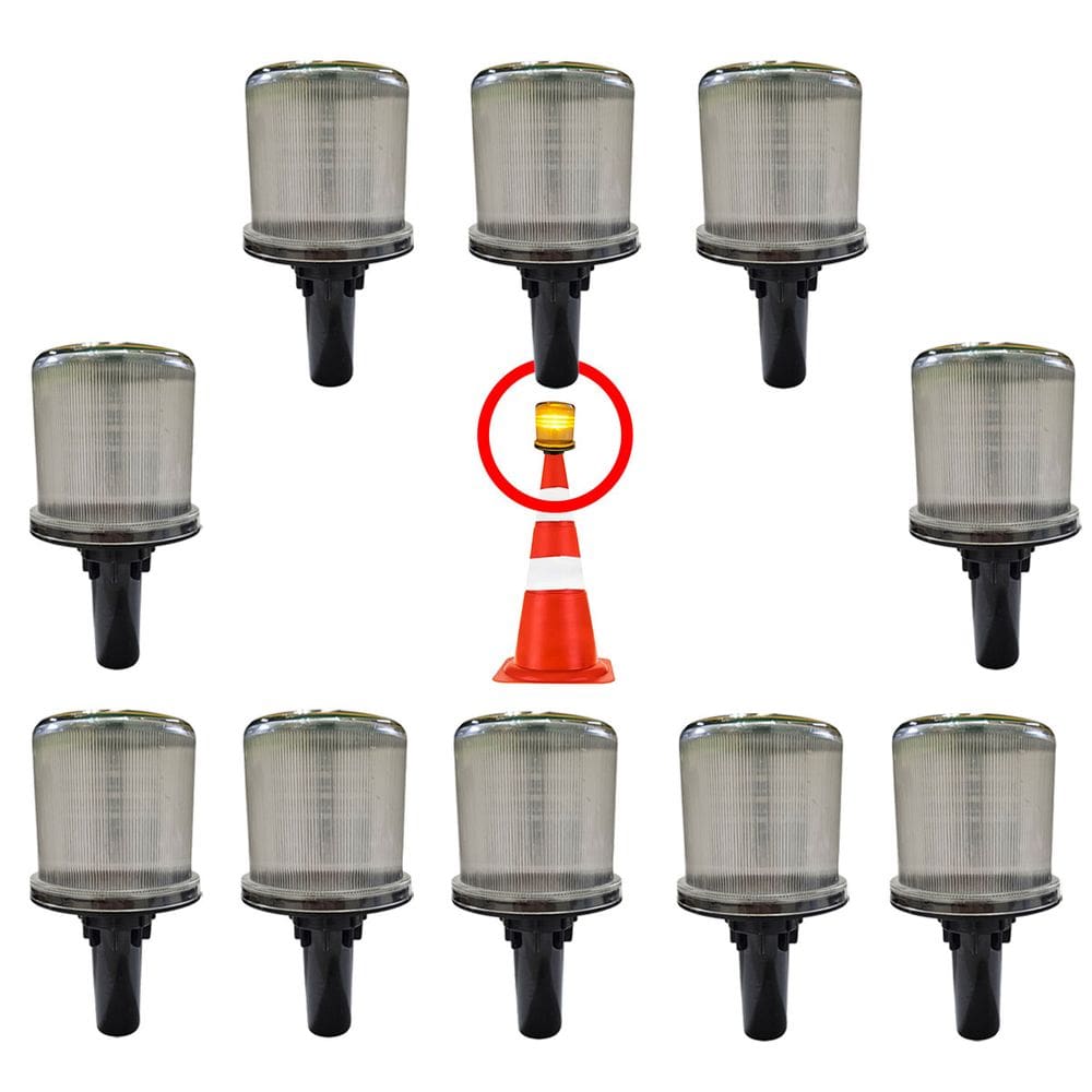 Sinalizador Solar Viario Kit 10 Uni Cone Rodovia Emergencia Obra Aviso Rua Acidente