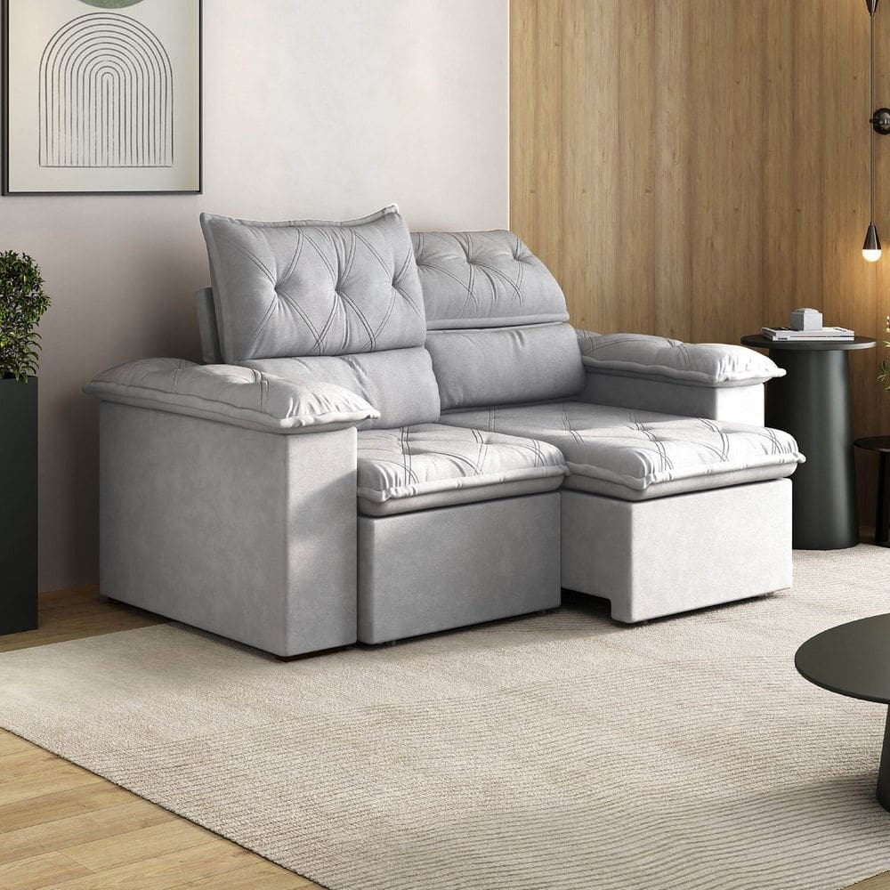 Sofá Retrátil e Reclinável 180cm Cupuaçu Cabecasa Madeiraoriginals Prata