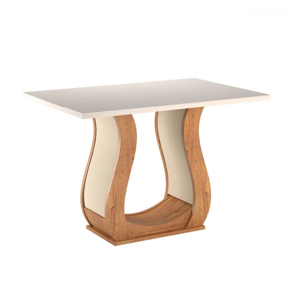 Mesa de Madeira Los Angeles com Vidro Marrom/Pastel/Off White - Viero Móveis