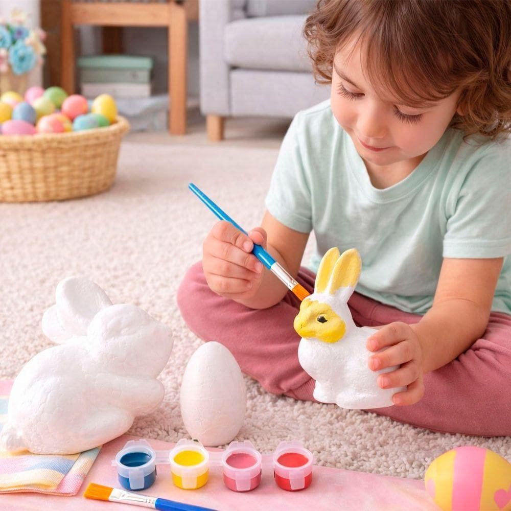 Coelhos Ovos Páscoa Para Colorir Com Tintas Pincel Kit 20pçs