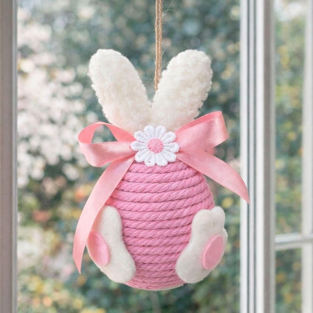 Pendente Ovinhos Coelho Páscoa Enfeite Decorativo De 13x8cm Rosa