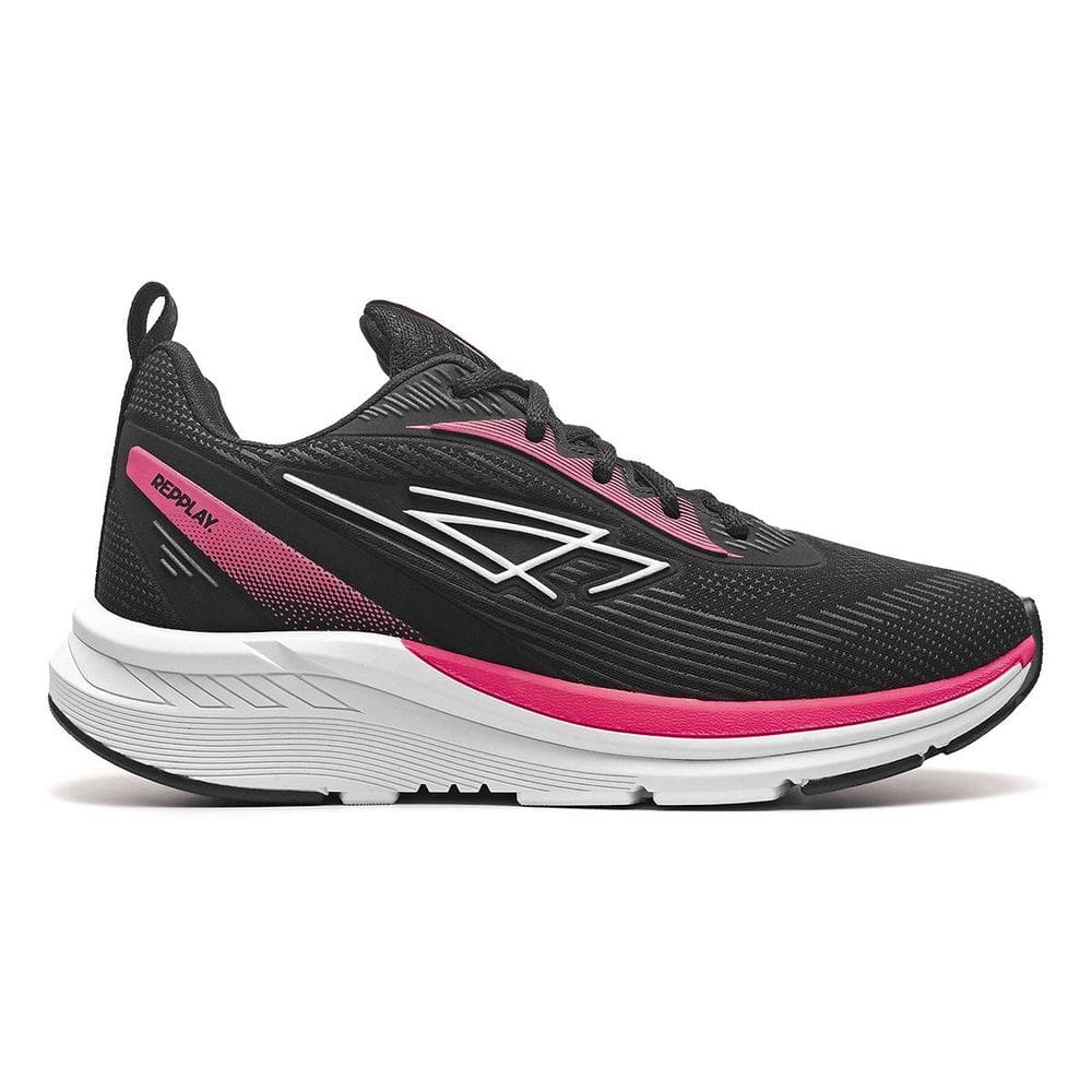 Tênis Feminino De Caminhada Academia Preto Rosa Repplay Leve