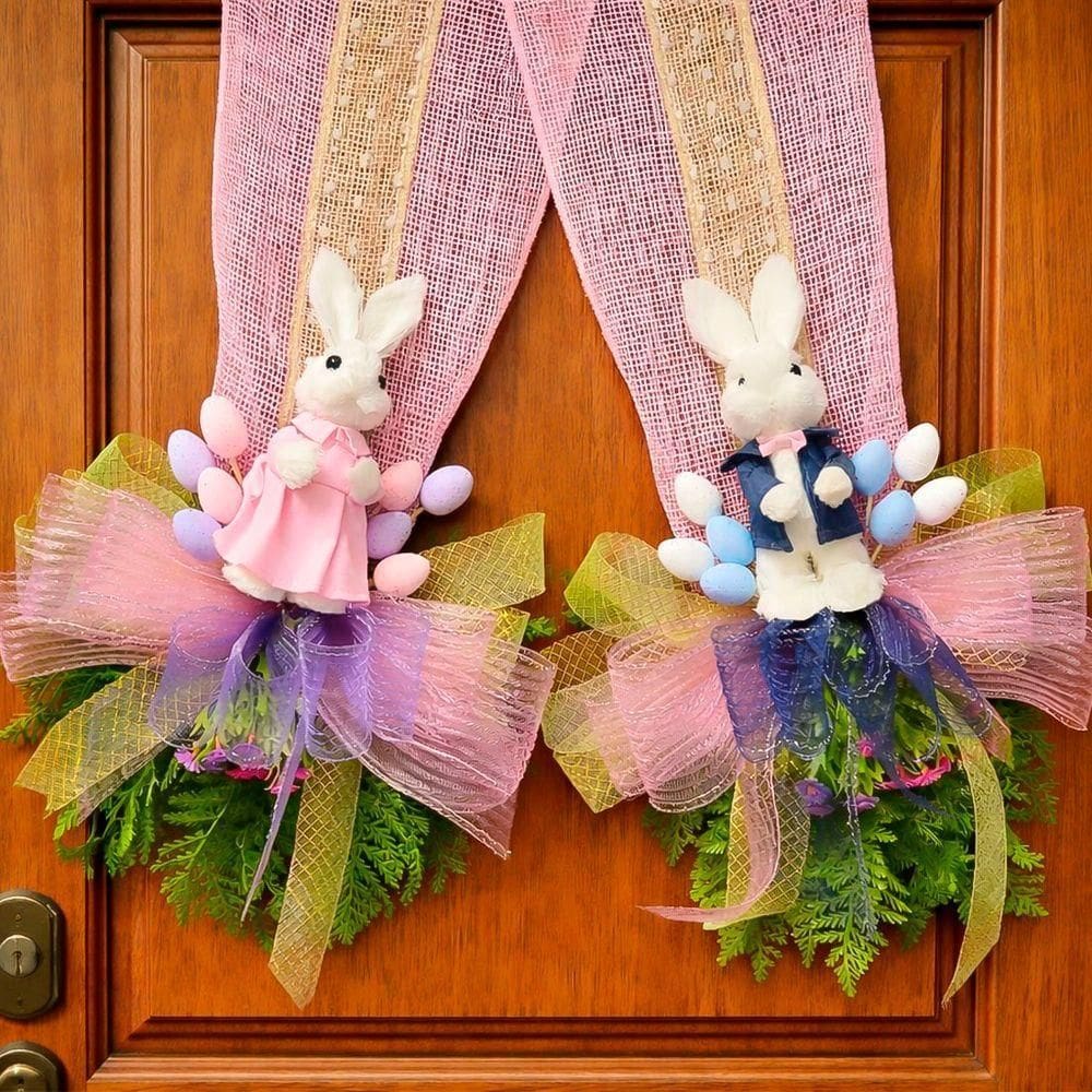 Escapulário Decoração Pascoa Para Porta Casal Coelho Laço 2m