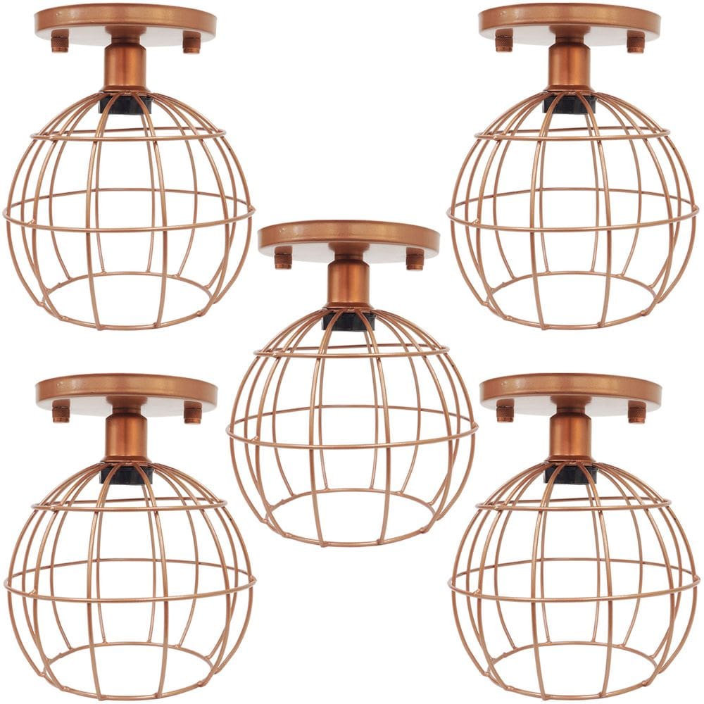 5 Lustres Teto Plafon Industrial Aramado Globo Retrô Luminária Vintage Cobre Rose Gold Agp Ilumini