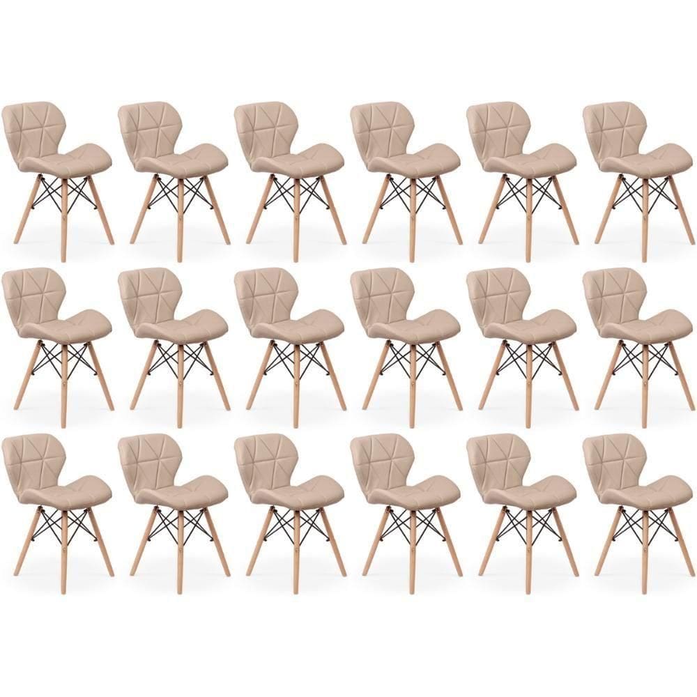 Kit 18 Cadeiras De Jantar Charles Eames Slim Wood Estofada - Nude