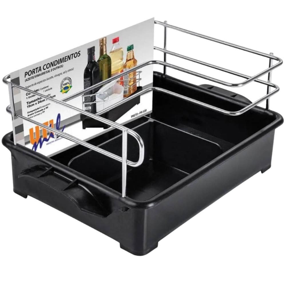 Suporte Porta Condimentos Temperos Azeite Vinagre Sal Preto Organizador Cozinha Bancada Multiuso Utimil