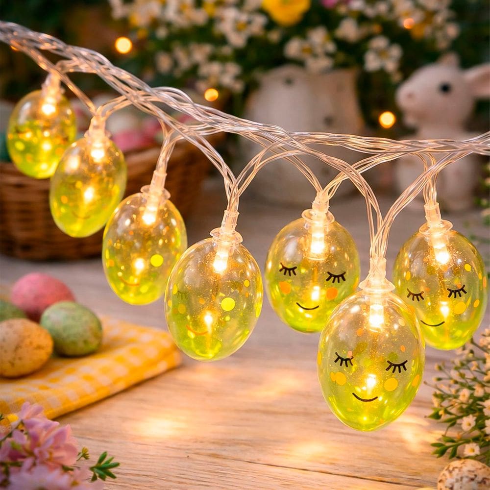 Pisca Cordão Varal Ovos Páscoa 10 Lâmpadas LEDs Amarelo 1,5m