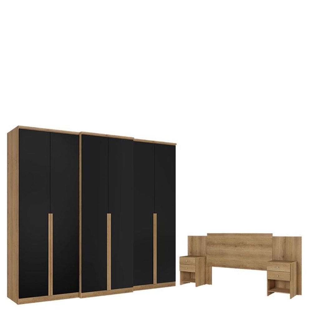 Guarda Roupa Casal Valência 6 Portas Capuccino Preto Acetinado eCabeceira Formosa Capuccino - THB