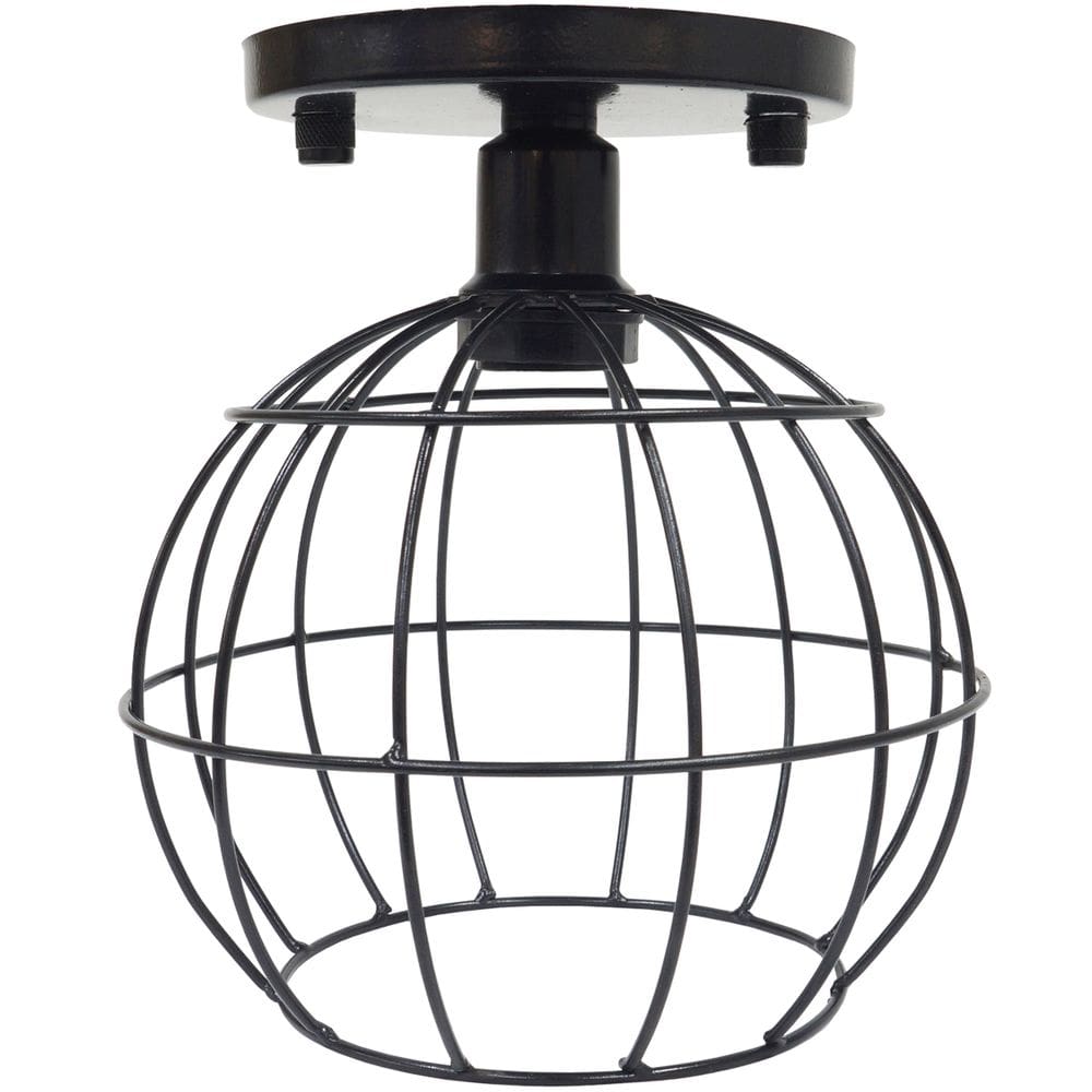 Lustre Teto Plafon Industrial Aramado Globo Retrô Luminária Sobrepor Vintage Preto Agp Ilumini