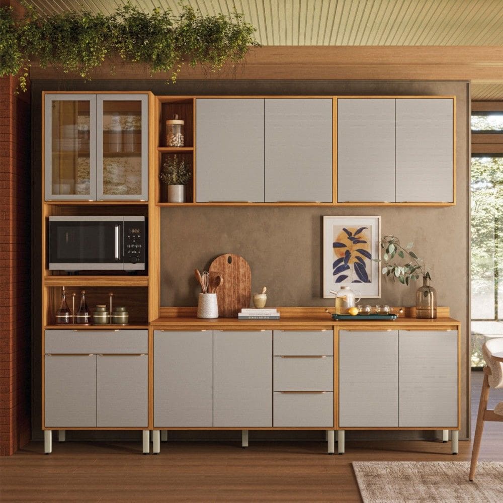 Cozinha Completa Plena 12 Portas 4 Gavetas Cinamon/Nude - Demóbile