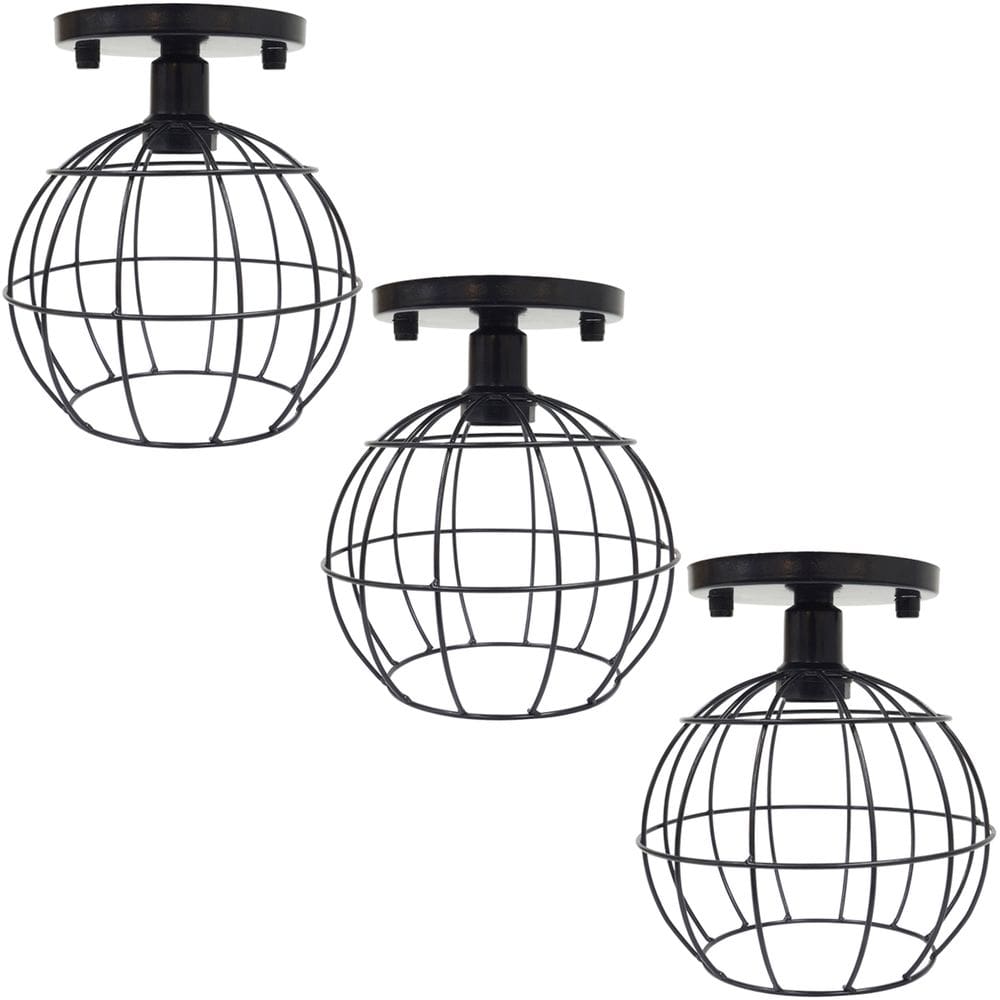 3 Lustres Teto Plafon Industrial Aramado Globo Retrô Luminária Sobrepor Vintage Preto Agp Ilumini