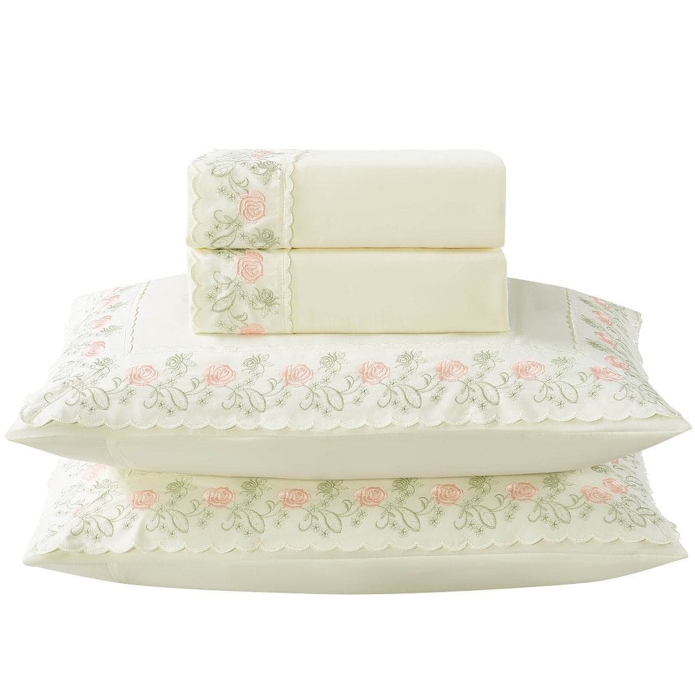 Jogo Lençol Casal Flores Bordado 4pç 100% Poliéster - Rosas