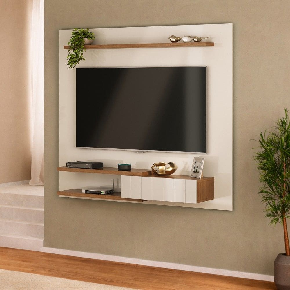 Painel para TV Até 50 Polegadas 1 Porta Monza Off White/Cinamomo C/ Suporte para TV - Artely