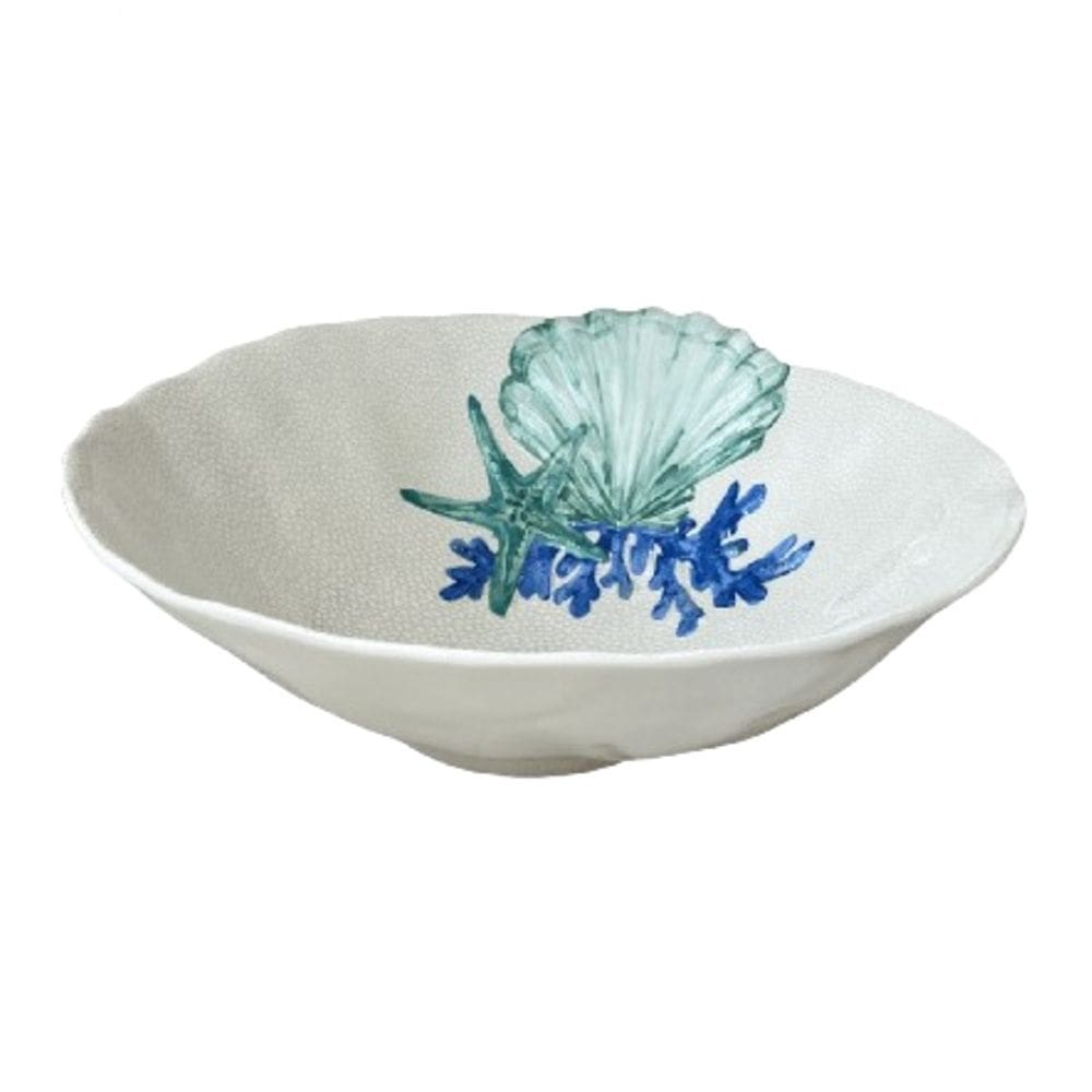 Bowl Saladeira de Melamina Bege C/Desenho Marinho Concha do Mar Azul 3,3 Litros 30,5x10,5cm Entrecasa