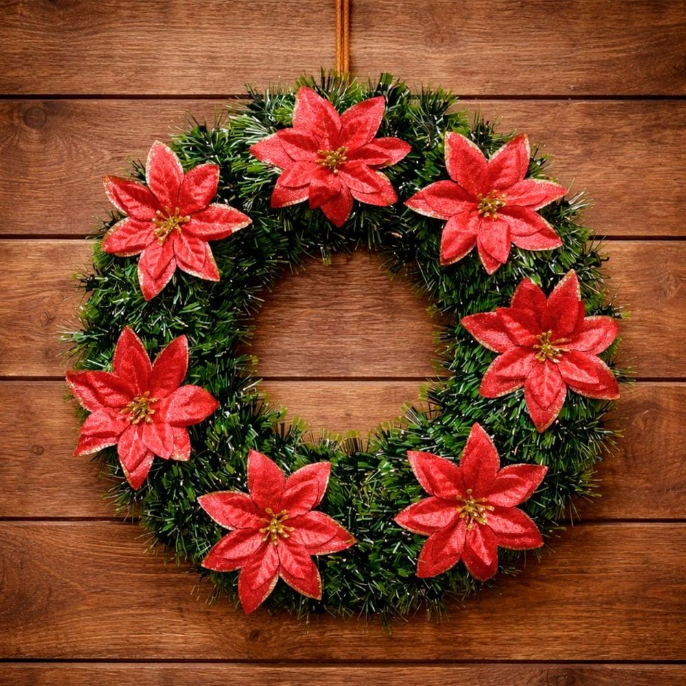 Guirlanda Natalina Enfeite De Porta Decoração Flores De 40cm