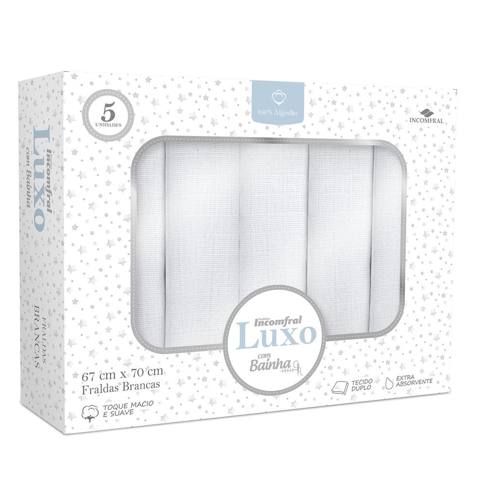 Fralda Luxo Branca 5 Unidades 67 cm x 70 cm