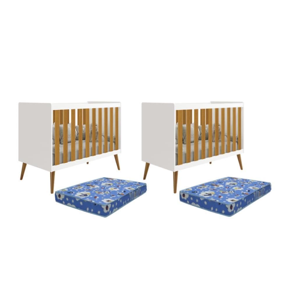 Kit Gêmeos Berço Americano Isis com Colchões Baby Physical - Reller Móveis