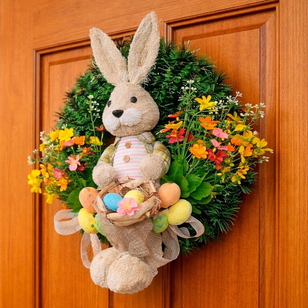 Guirlanda De Páscoa Decoração Cesta Ovos Coelho Arranjo 40cm