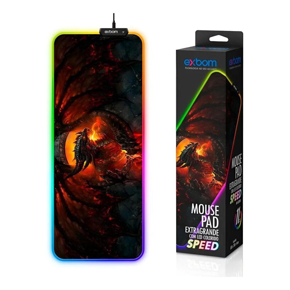 Mousepad Gamer Grande Com Led Rgb 11 Cores 80X30Cm - Dragão