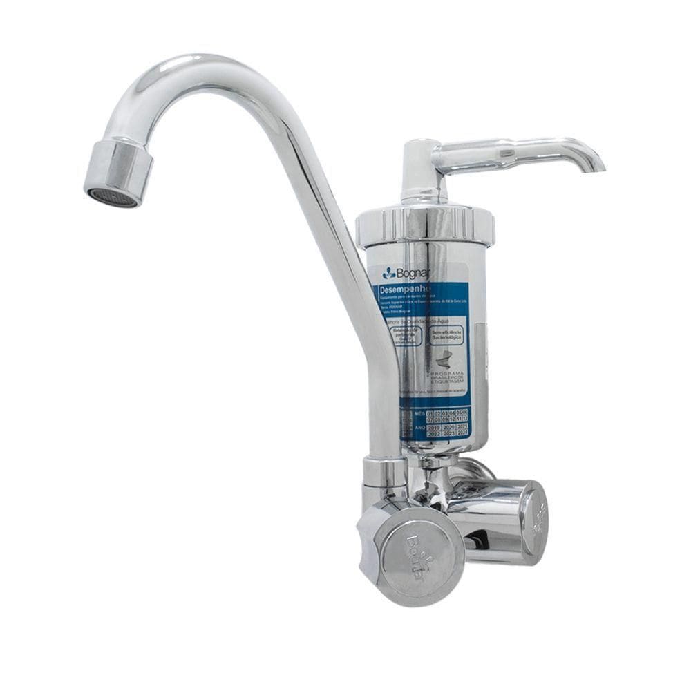 Torneira Cozinha Filtro Purificador Bica Móvel Parede Cromado Tubo Metal 1/4 De Volta