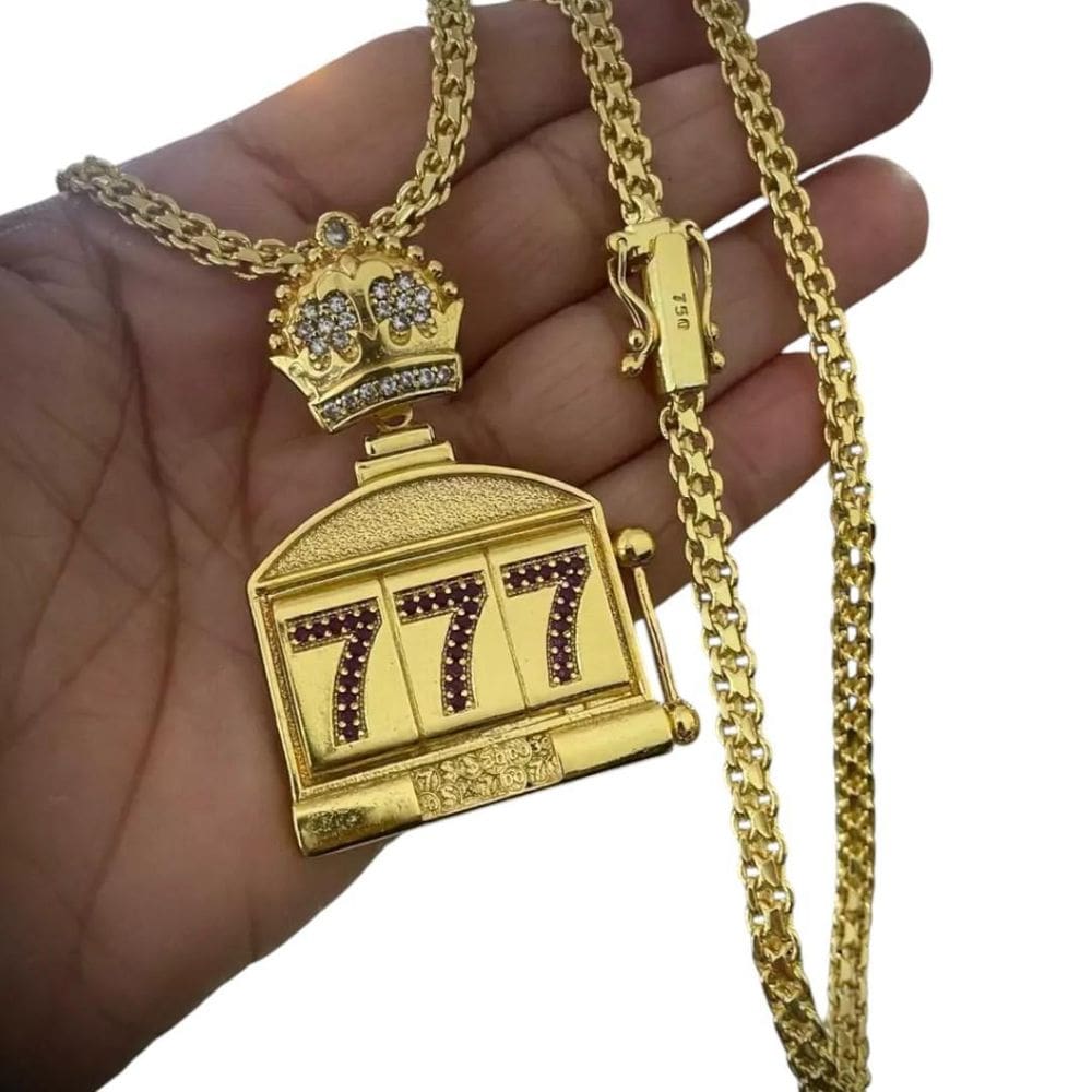 Cordão 5Mm Cadeado Duplo + Pingente 777 - Banhado A Ouro