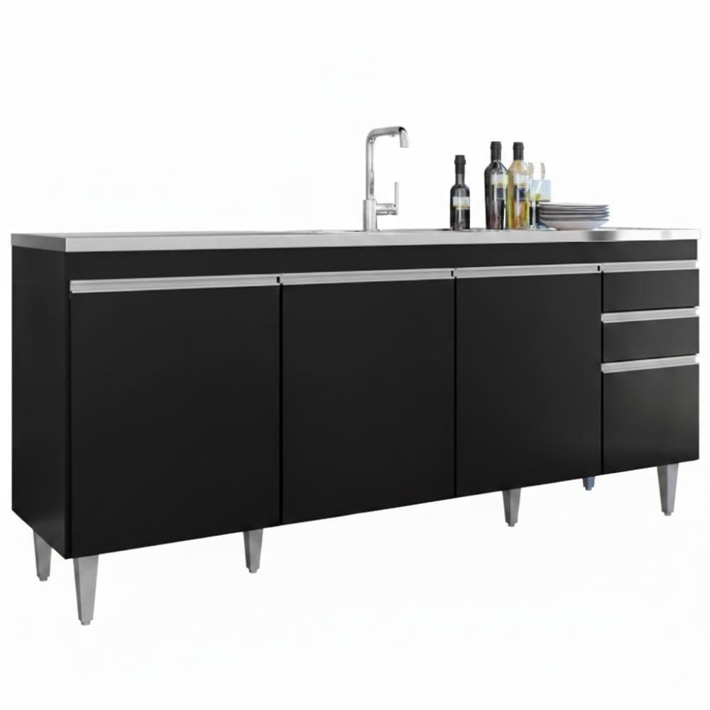Balcao Para Pia 4 Portas 2 Gavetas 180 Cm Bp Agatha Preto