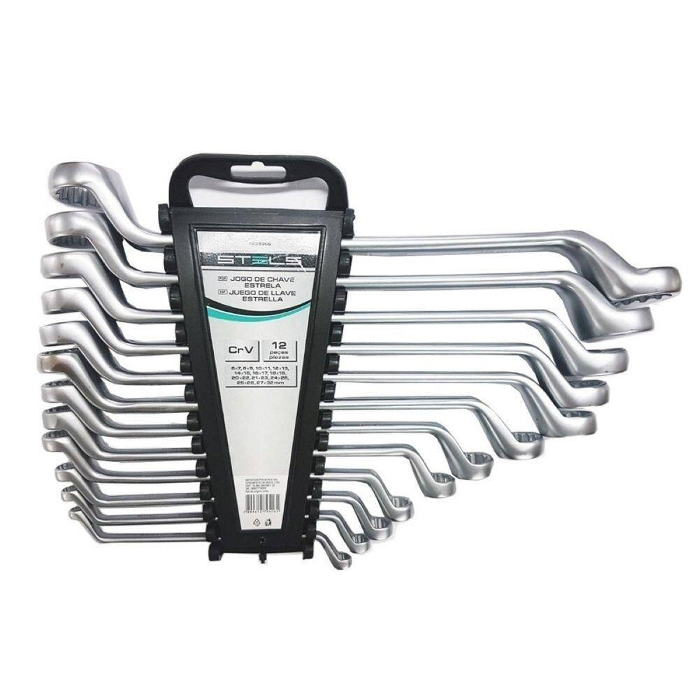 Jogo Chave Estrela Cromo Vanádio 6x7 A 27x32mm 12 Pçs Stels