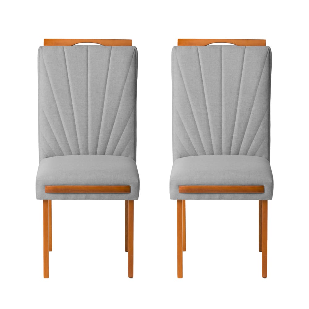 Kit 2 Cadeiras Estofadas de Jantar Lótus - MDF em Linho Pés em Madeira Eucalipto - Vintage Decor