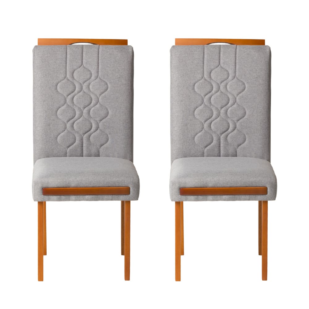Kit 2 Cadeiras Estofadas de Jantar Tulipa - MDF em Linho Pés em Madeira - Vintage Decor