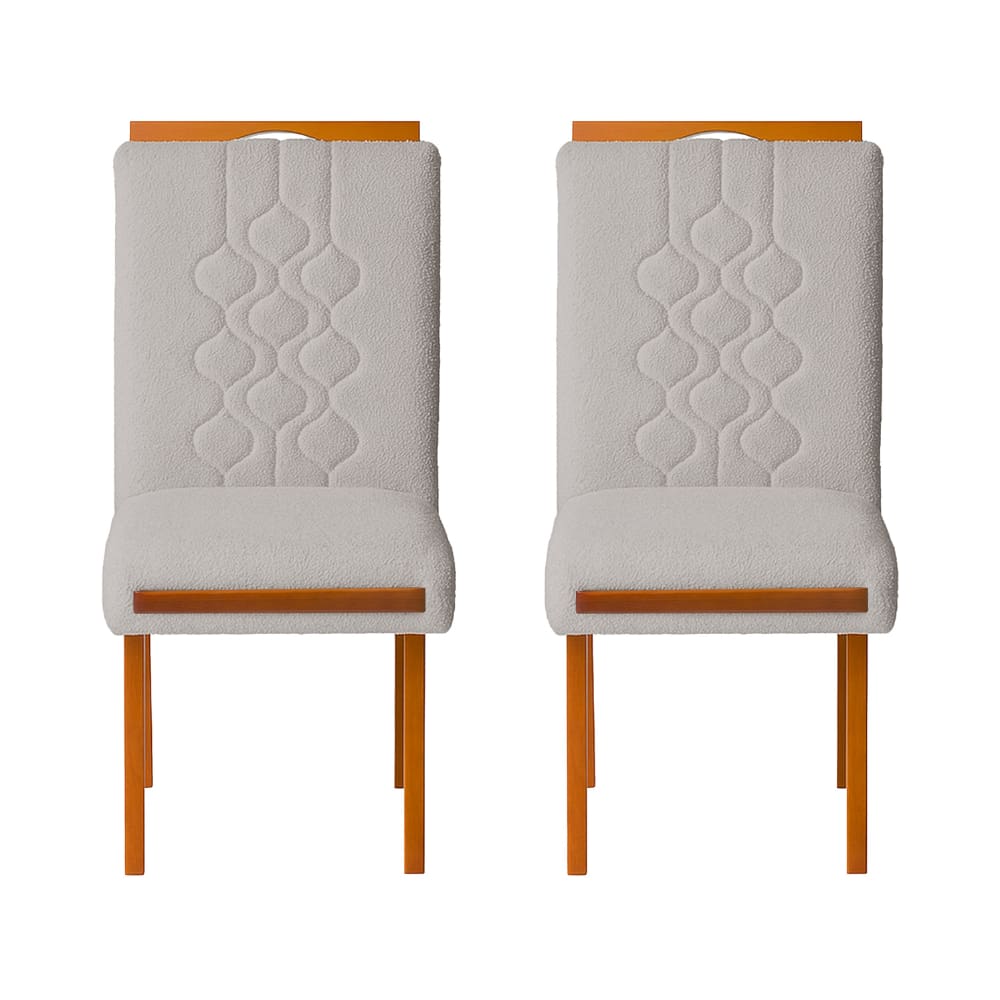 Kit 2 Cadeiras Estofadas de Jantar Tulipa - MDF em Bouclê Pés em Madeira - Vintage Decor