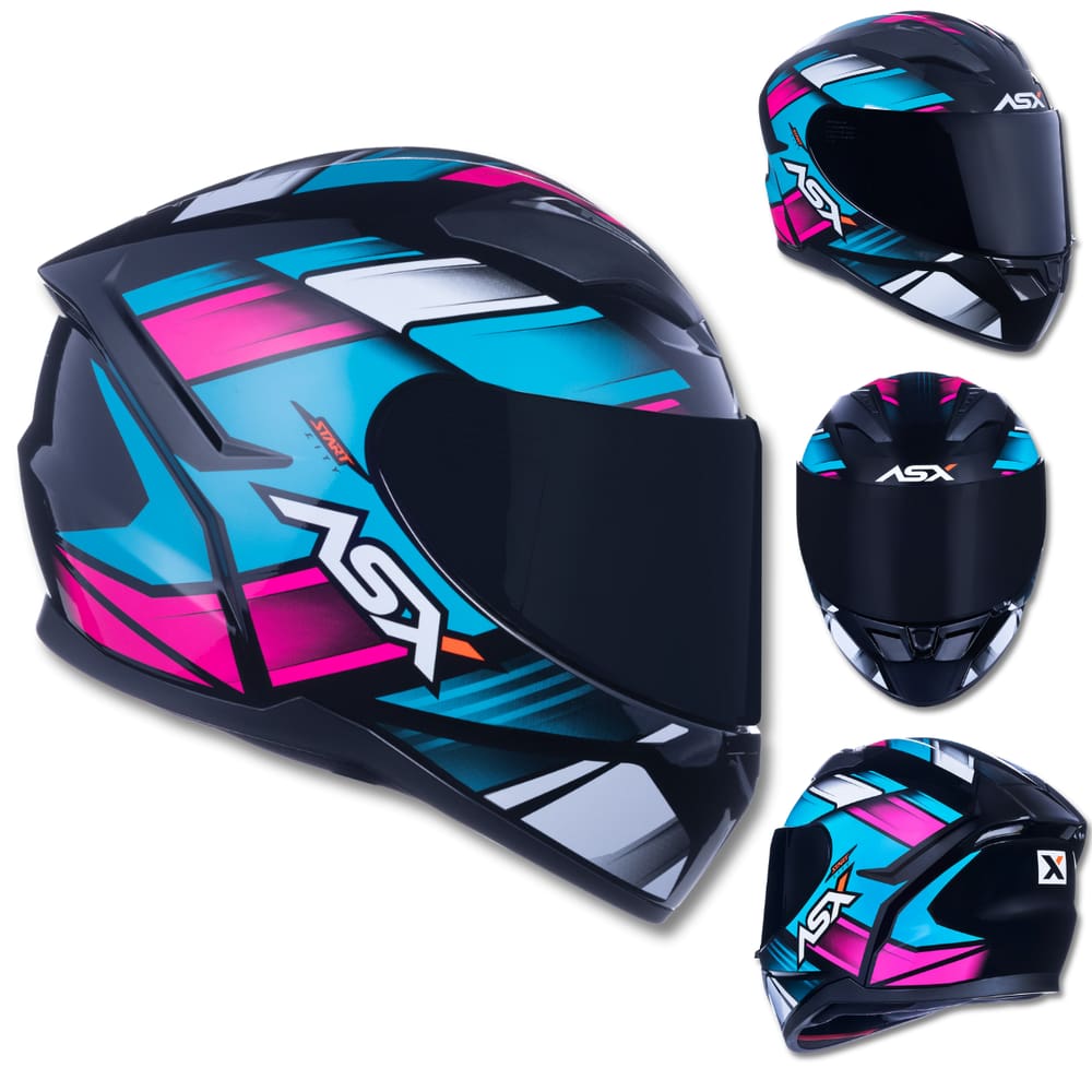 Capacete ASX City Start Preto Rosa e Azul Turquesa