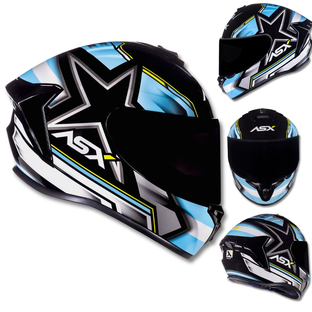 Capacete ASX Draken Pilot Argentina Preto Azul e Branco