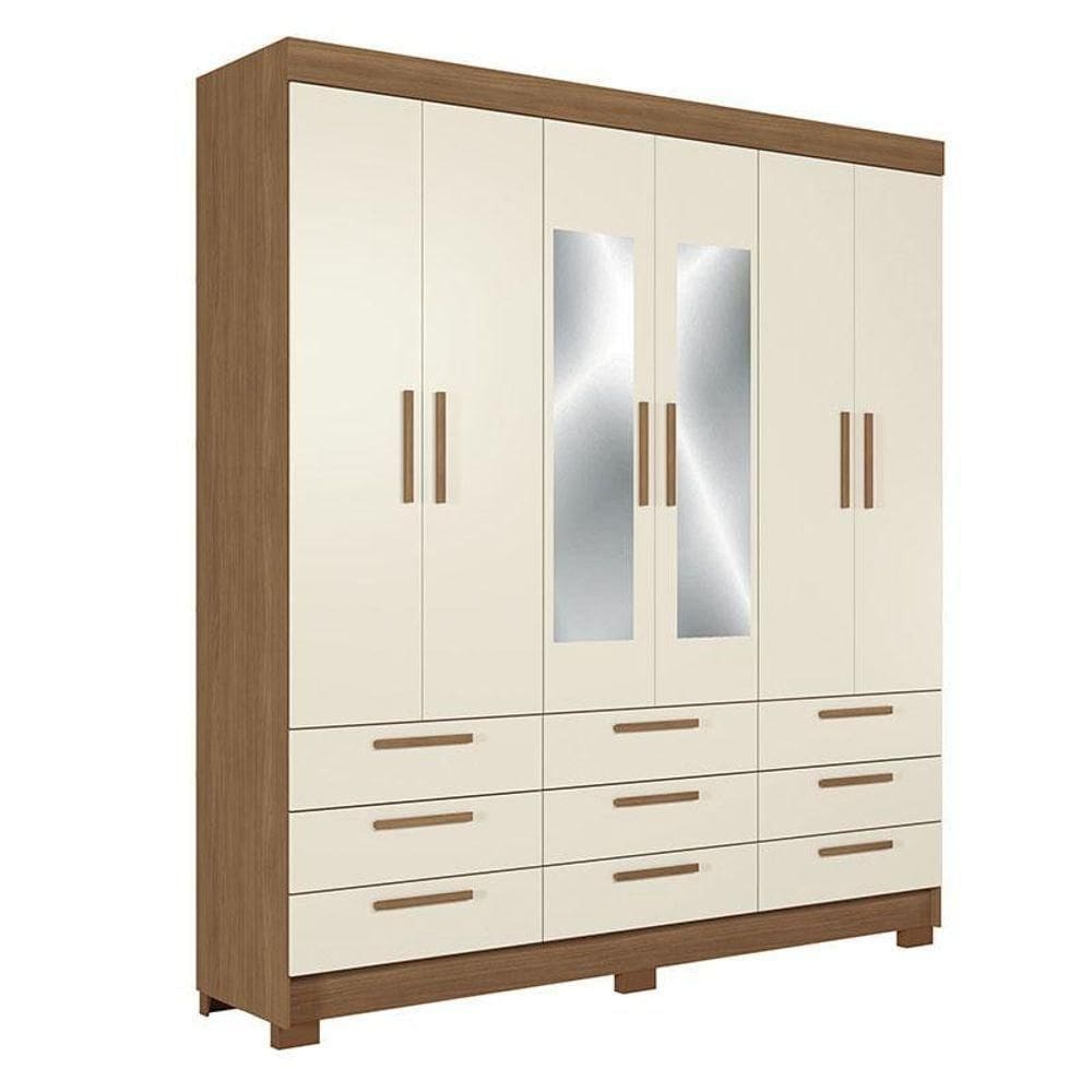 Guarda Roupa Colombo 6 Portas 9 Gavetas Com Espelho Jatobá Areia Acetinado - Santos Andirá