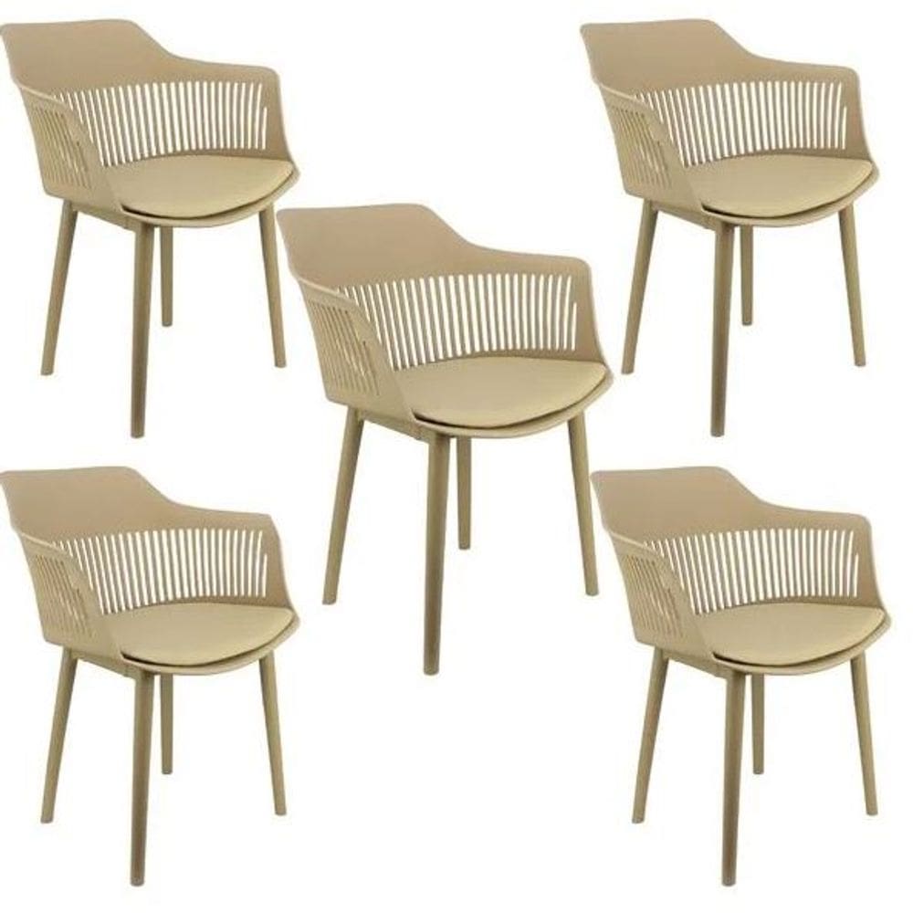 Kit 5 Cadeiras De Jantar Montreal Marcela Design Moderno Liso Nude