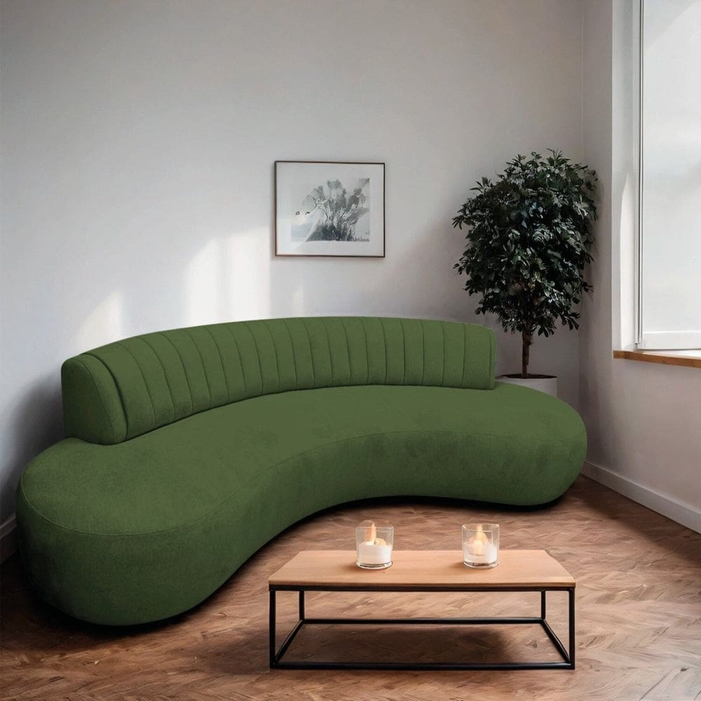 Divã Recamier Curvo Sala Estar Luxo 200cm Linho Celeste Verde