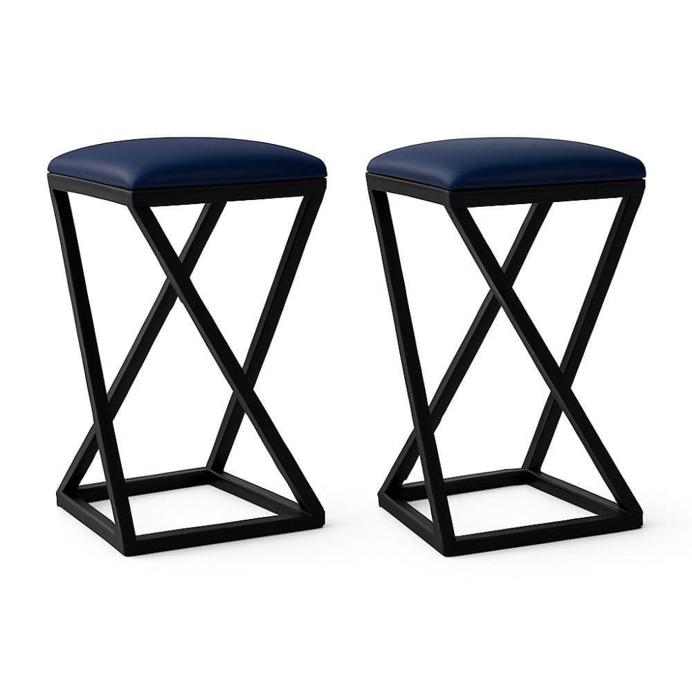 Kit 2 Banqueta Z 80 Cm Alta Bistrô Bancada Cozinha Moderno Corino Cor:azul Marinho