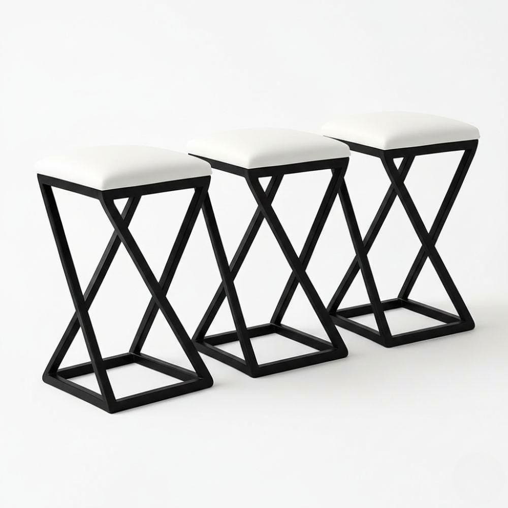 Kit 3 Banco Banqueta 80 Cm Alta Bancada Ferro Bistrô Corino Cor:branco