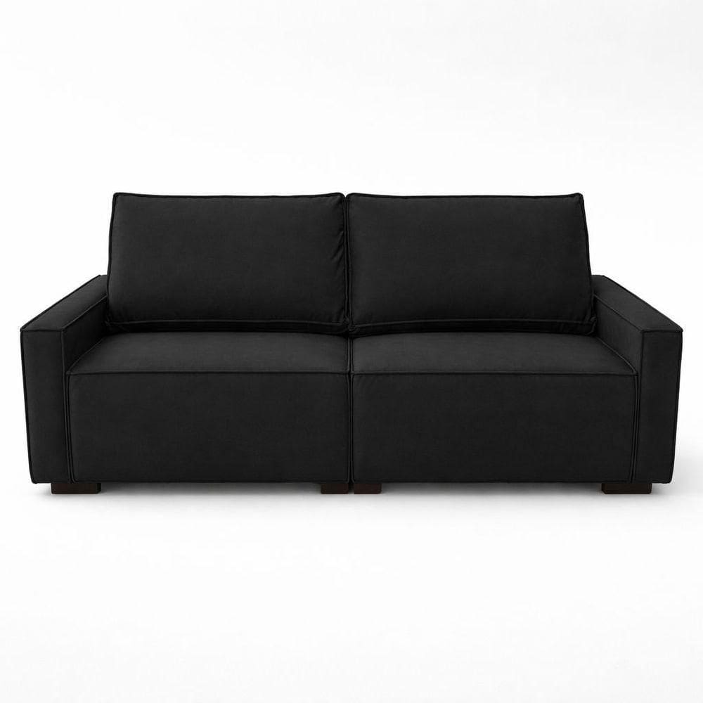 Sofá 2 Metros Contemporâneo Sala Estar Luxo Moderno Suede Cor:preto
