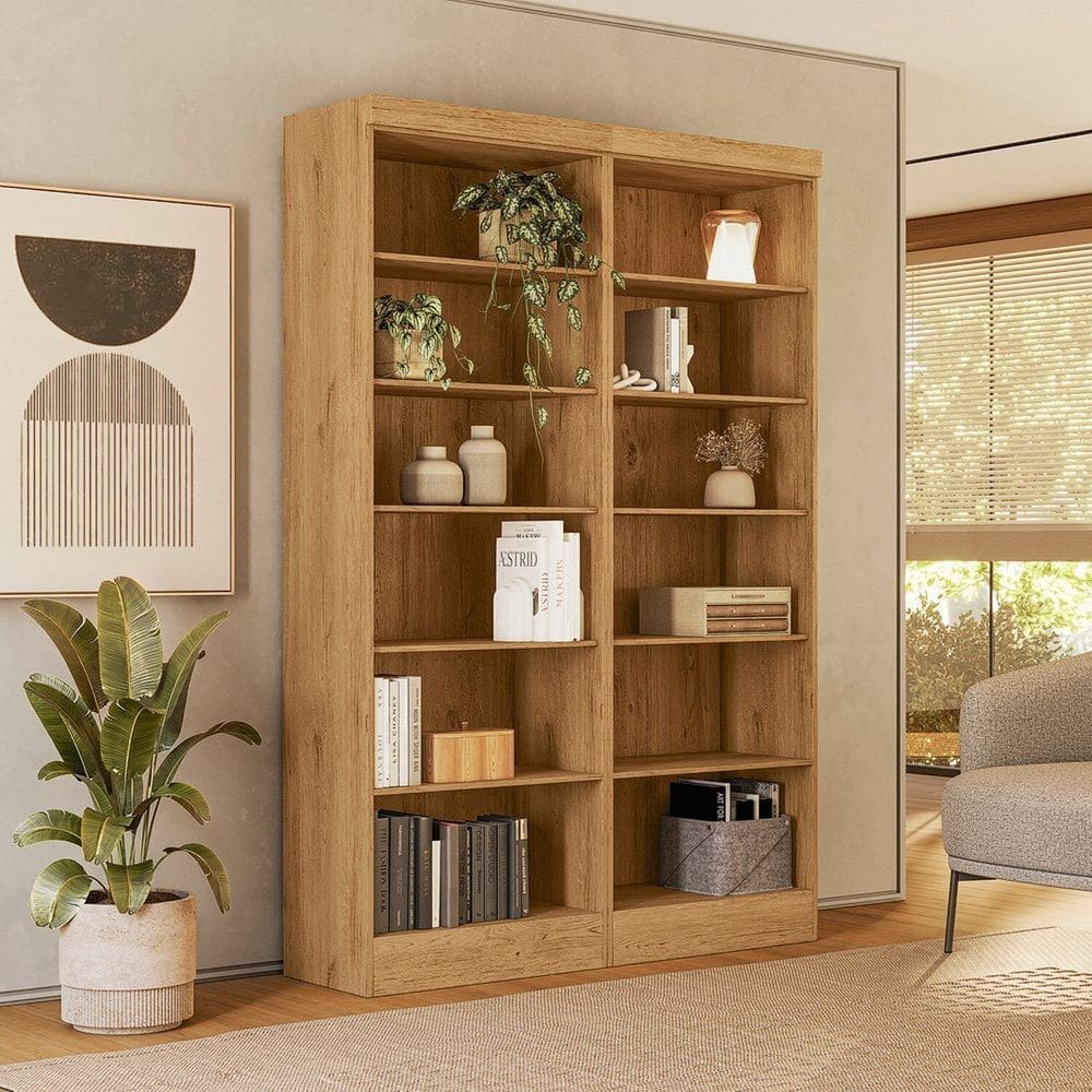 Conjunto com 2 Estantes para Livros 10 Prateleiras 183x61,5cm Módulos e Complemento Freijo Toq