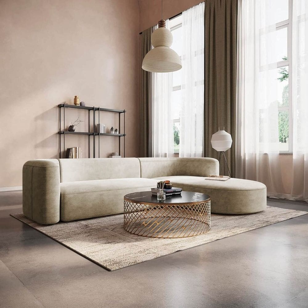 Sofá Modular Sala de Estar Decoração Luxo 265cm Lado Esquerdo Linho Celinne Luxuoso Bege