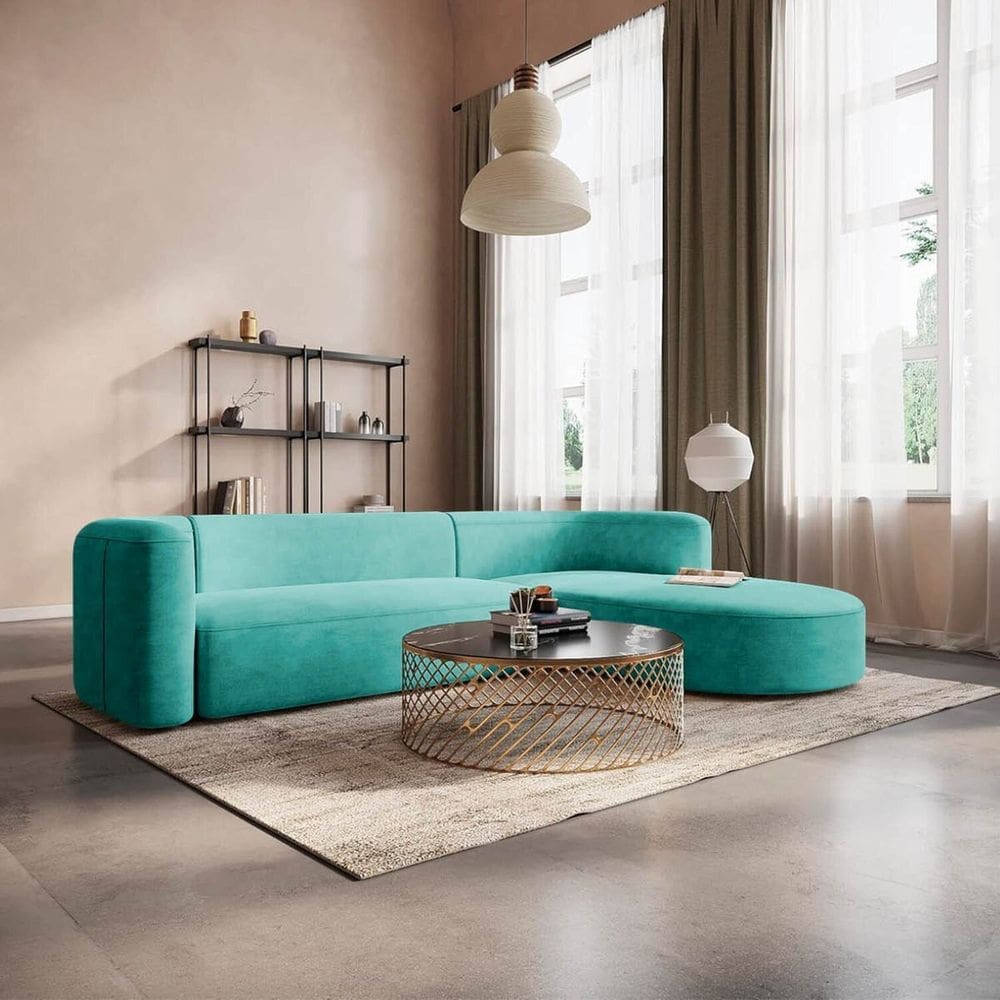 Sofá Modular Sala de Estar Decoração Luxo 265cm Lado Esquerdo Suede Celinne Luxuoso Azul Ciano