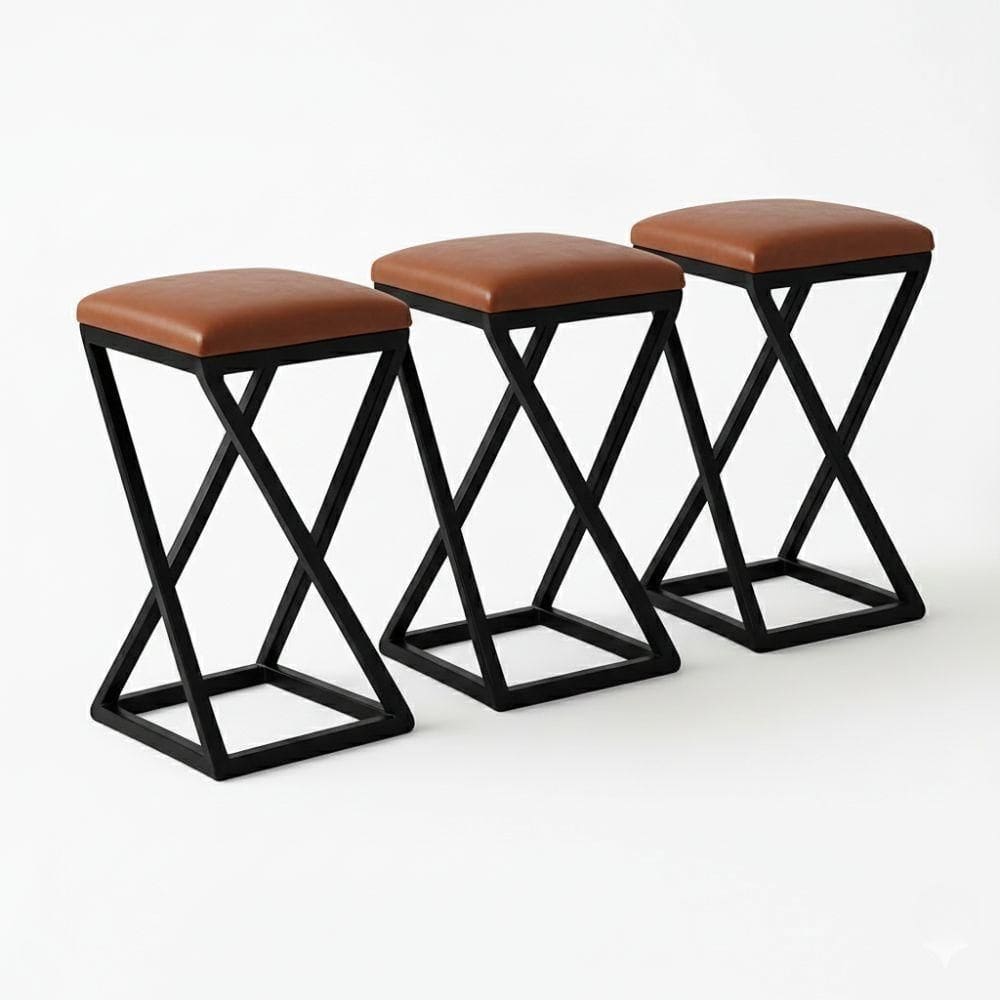 Kit 3 Banco Banqueta 80 Cm Alta Bancada Ferro Bistrô Corino Cor:marrom