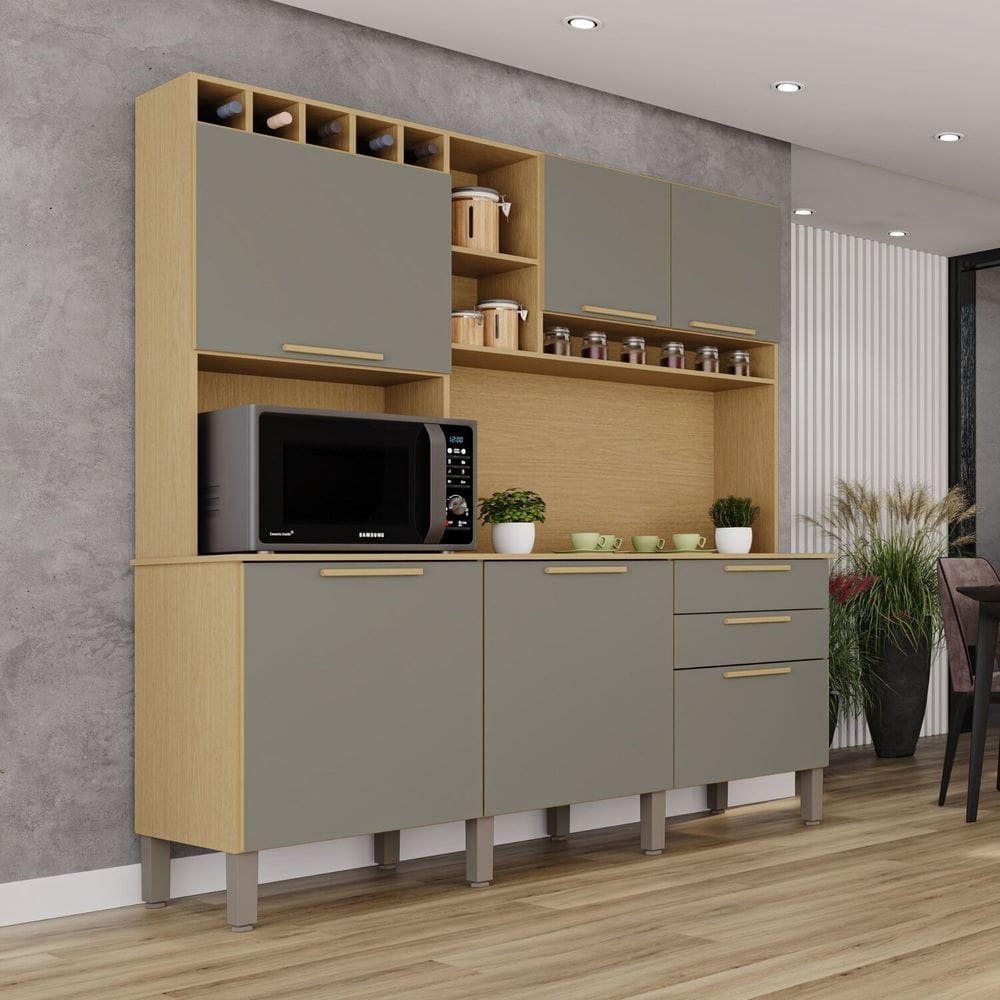 Armário de Cozinha 6 Portas 2 Gavetas New Topázio Jequitibá/Granizo